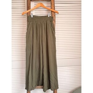 Final Touch Wide Leg Pants Womens M Olive Green  Smocked Rayon